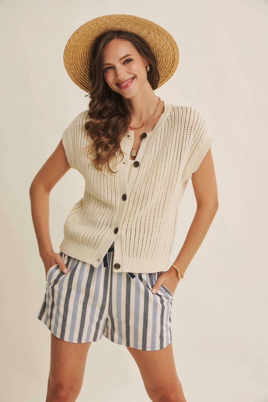 NEW IN FEBRUARY breezy open knit button-down sweater vest in natural